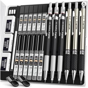 6PCS Art Mechanical Pencil Set, Graphite Lead Holder with Lead Refills Case